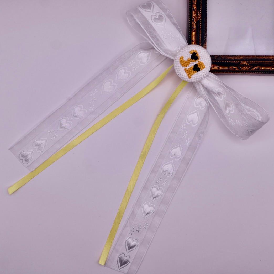 【番号オーダー可能】福岡ソフトバンクホークス風カラー　くるみボタンのヘアリボン　クロスステッチ刺繍 | 3枚目